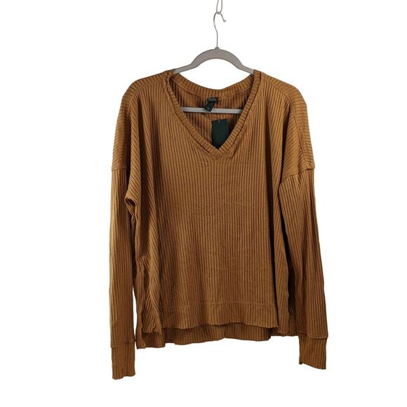 Ribbed Sweater Long Sleeve V‎ Neck Cozy Wild Fable Brown S Drop Shoulders Casual - Picture 1 of 10